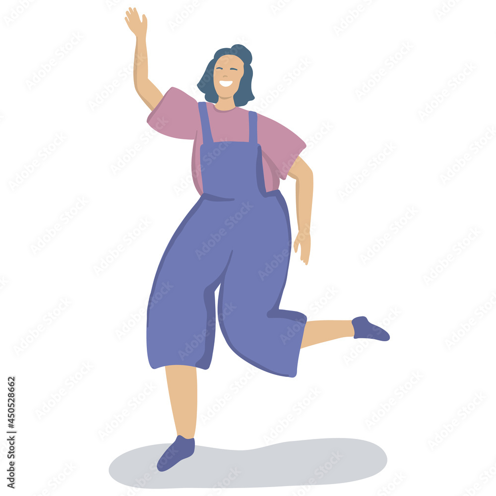 Happy woman character with victory sign. Proud female character with teeth smile. Trendy vector flat personage. Happy woman character with victory sign. Proud female character with teeth smile. Trendy vector flat personage.