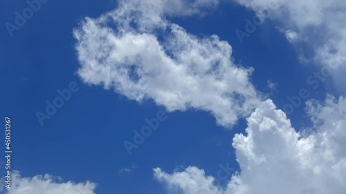 4K Time Lapse Video Scene Of Fluffy White Clouds Movement Against Blue Sky photo