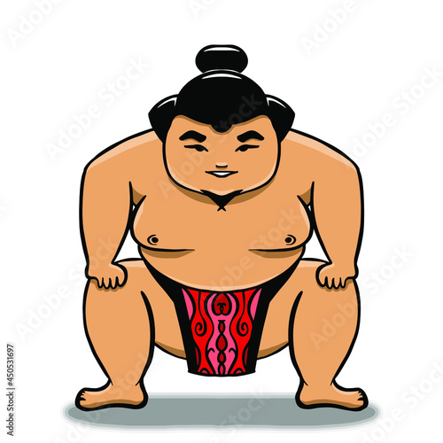 sumo wrestler stands in position. cartoon character sumo man
