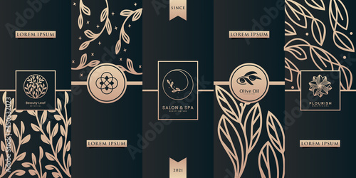 Ornate frames and luxury pattern logos for packaging design template.