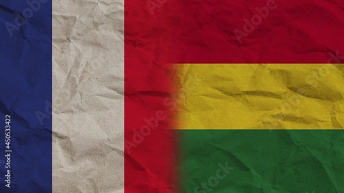Bolivia and France Flags Together, Crumpled Paper Effect Background 3D Illustration