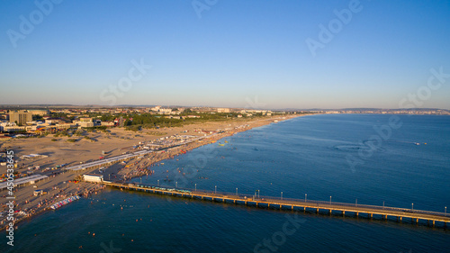 Beach in the Vityazevo villag. Krasnodar region. Russia.