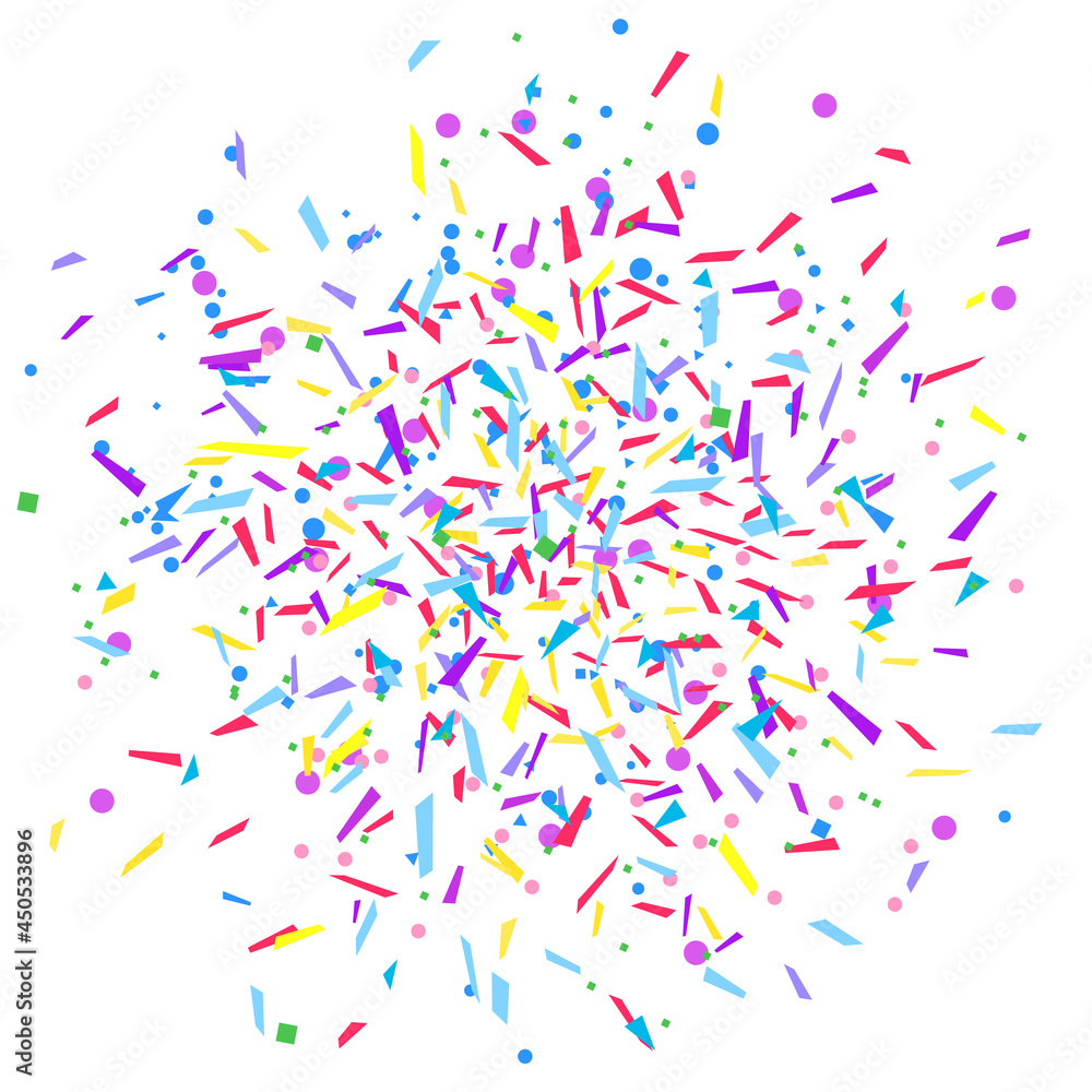 Explosion. Texture with colored elements on white. Geometric background with confetti. Pattern for design. Print for banners, posters, flyers and textiles. Greeting cards Explosion. Texture with colored elements on white. Geometric background with confetti. Pattern for design. Print for banners, posters, flyers and textiles. Greeting cards