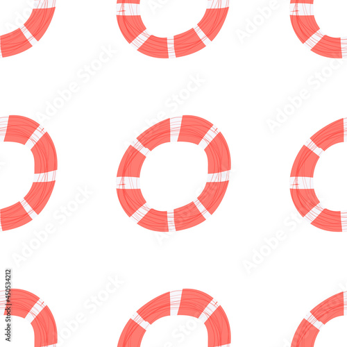 Hand drawn illustration of red life saver ring seamless pattern. Nautical, sea theme for backgrounds, backdrops, fabrics and wrapping paper.