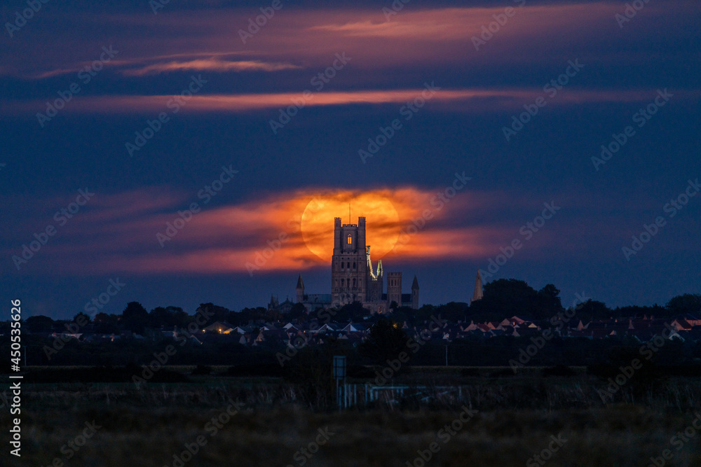 Harvest Moon rising behind Ely Cathedral, Friday 14th September 2019