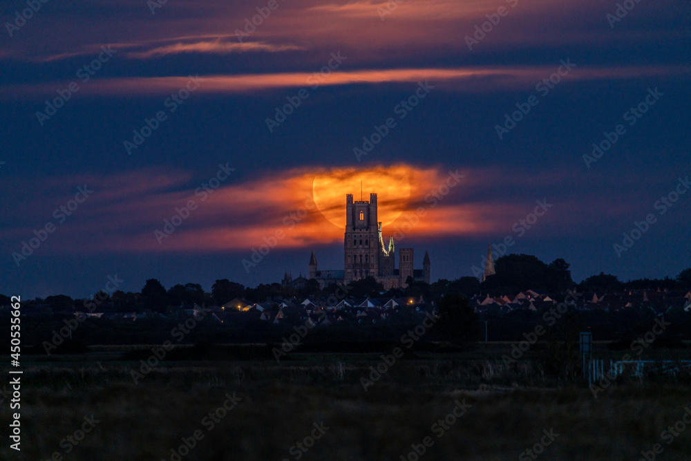 Harvest Moon rising behind Ely Cathedral, Friday 14th September 2019