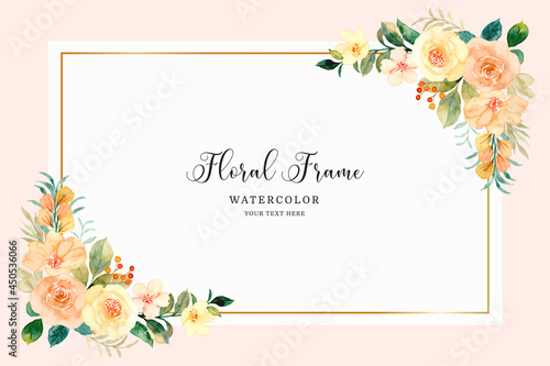 Watercolor rose flower frame background