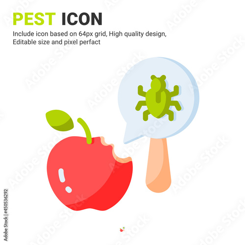 Pest and fruit icon vector with flat color style isolated on white background. Vector illustration bug sign symbol icon concept for digital farming, technology, industry, agriculture and all project