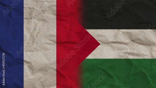 Palestine and France Flags Together, Crumpled Paper Effect Background 3D Illustration
