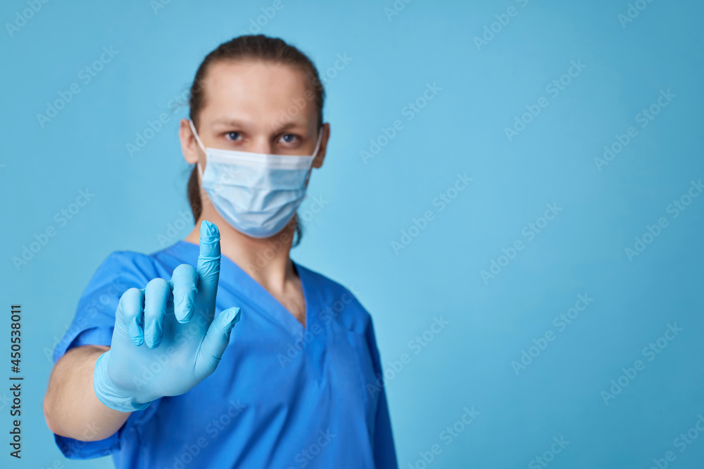 man doctor in uniform touching virtual screen man doctor in uniform touching virtual screen