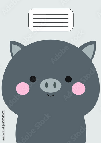 Notebook cover Composition book template Cover Black Pig 