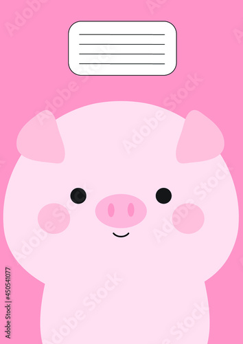 Notebook cover Composition book template Cover Pink Pig 