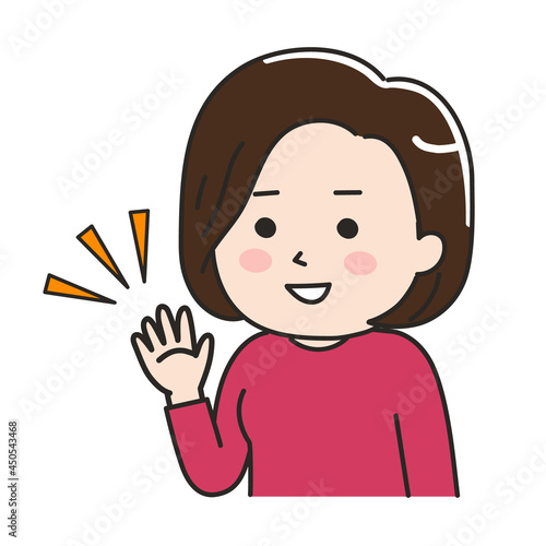 A woman greeting with a nice smile. Vector illustration isolated on white background.