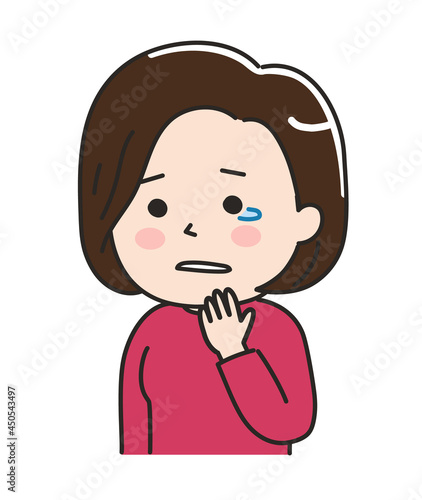A woman tearing up a little. Vector illustration isolated on white background.