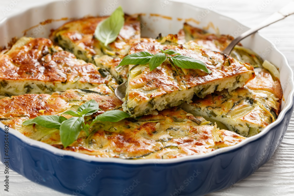 Scarpaccia, italian zucchini tart in a baking dish