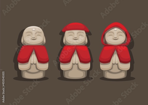 Jizo san Japanese traditional Statue is guardian of children and traveler symbol character set illustration vector 