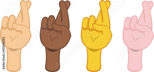 Vector illustration of hands with crossed fingers emoticons