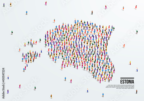Estonia Map. Large group of people form to create a shape of Estonia Map. vector illustration.