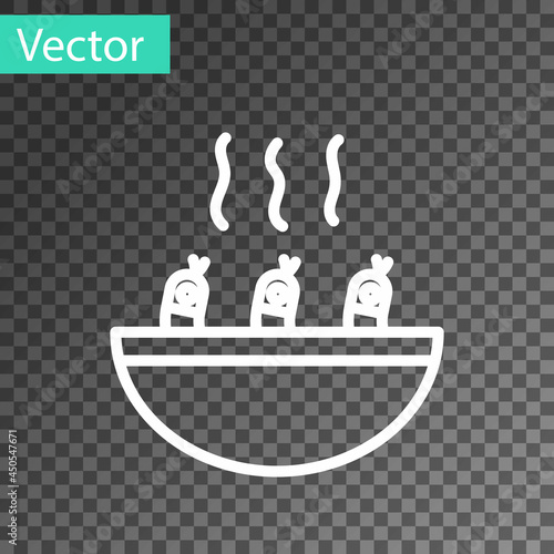 White line Soup with shrimps icon isolated on transparent background. Tom yum kung soup. Vector.