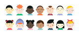 Set de caras de personajes de diferentes etnias. Diversidad.