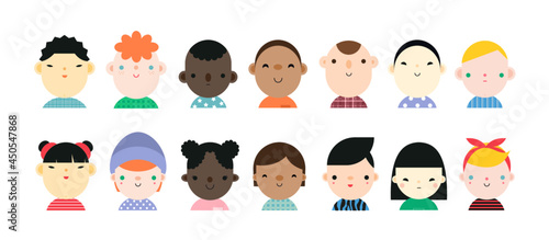 Set de caras de personajes de diferentes etnias. Diversidad. (ID: 450547868)
