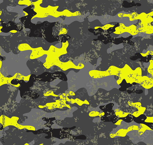 Abstraction camouflage, yellow gray black pattern, fashionable clothing texture.
