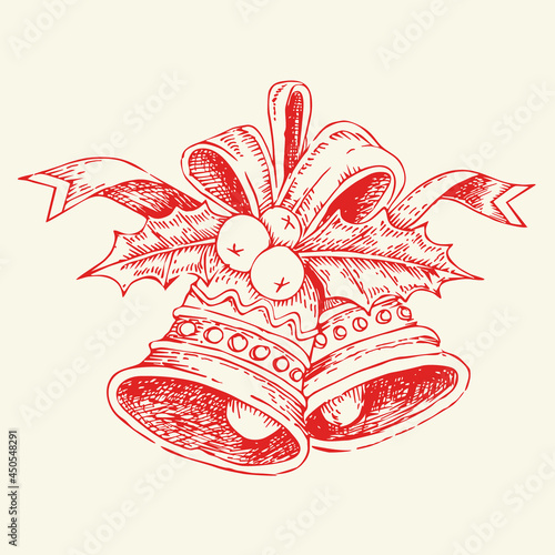 Retro decorative christmas bells. Happy new year symbol
