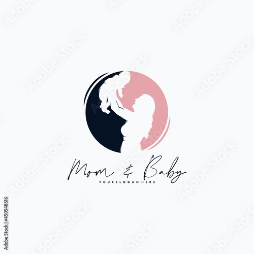 Mom and baby logo design vector