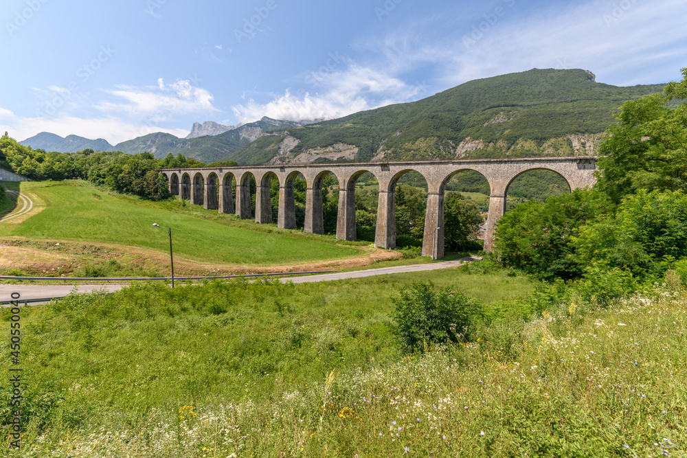 View of the Crozet railway viaduct. Isère. City of Vif.
