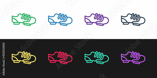 Set line Triathlon cycling shoes icon isolated on black and white background. Sport shoes  bicycle shoes. Vector