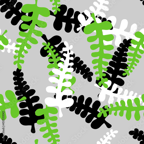 Vector Illustration Hand drown of green gray white fern leaves. Seamless pattern