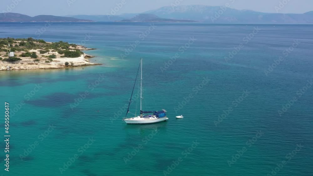 aerial view of luxury sailing yacht on the sea aerial view of luxury sailing yacht on the sea