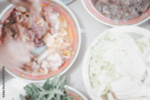 Blur background of making and prepare sukiyaki