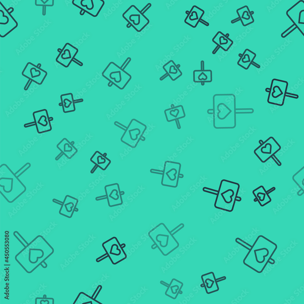 Black line Peace icon isolated seamless pattern on green background. Hippie symbol of peace. Vector Black line Peace icon isolated seamless pattern on green background. Hippie symbol of peace. Vector