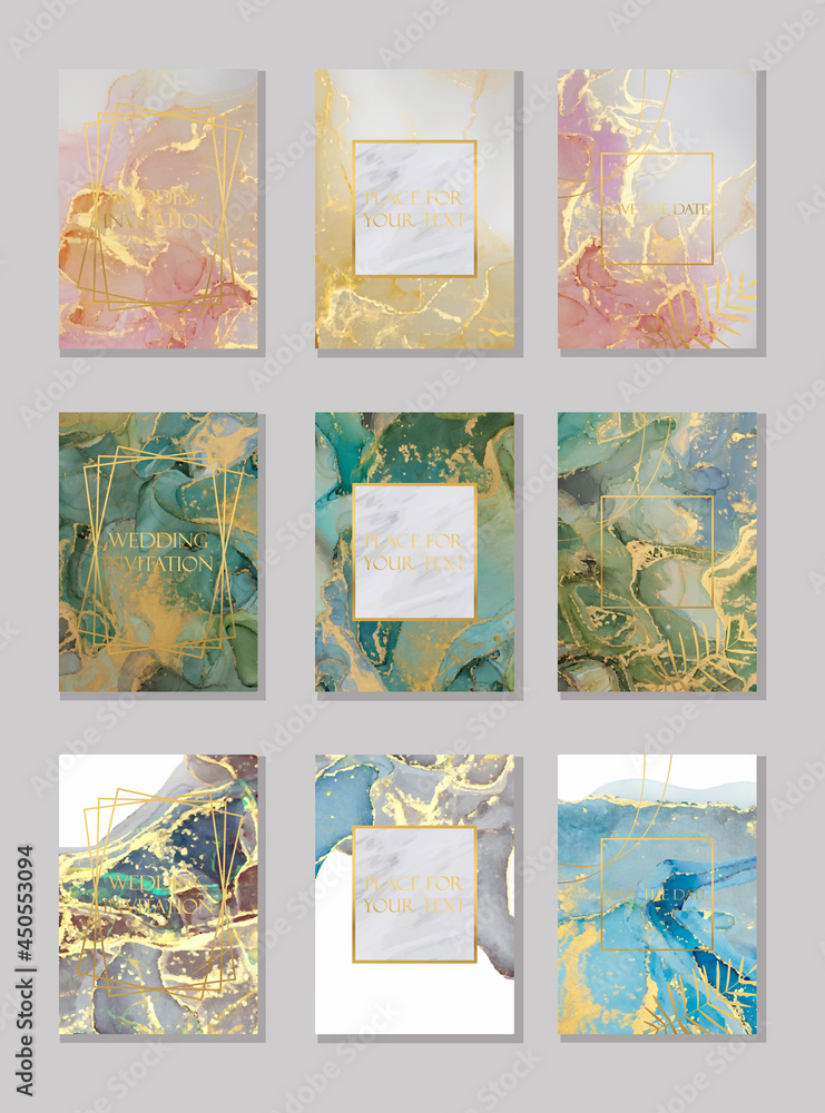 alcohol ink with gold. flyer, business card, flyer, brochure, poster, for printing. trend vector