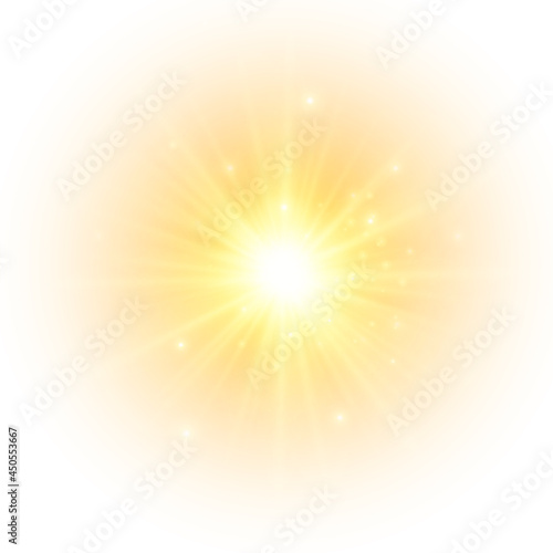 Flash yellow sun, star flashed with sparkles.