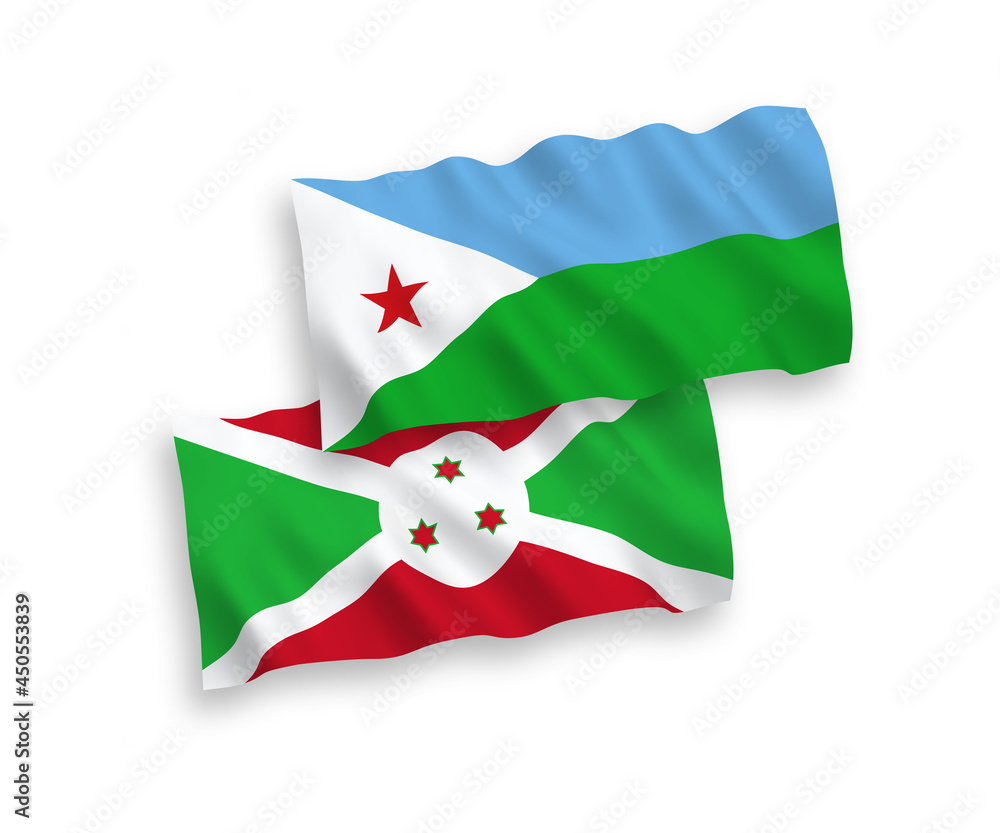 Flags of Burundi and Republic of Djibouti on a white background Flags of Burundi and Republic of Djibouti on a white background