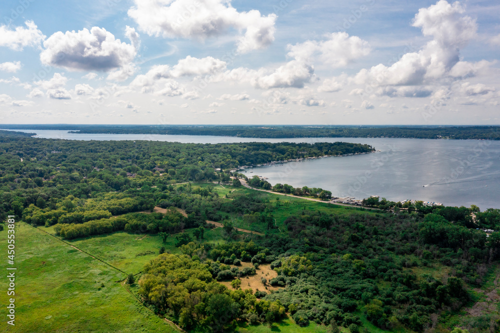 Aerial Photo of a large lake and wooded area Aerial Photo of a large lake and wooded area