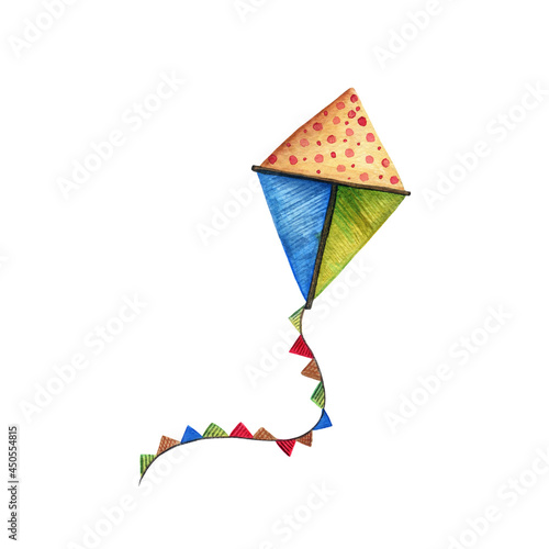 watercolor kite kids outdoor toy game illustration