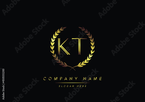 Alphabet letters KT monogram logo, gold color, luxury style