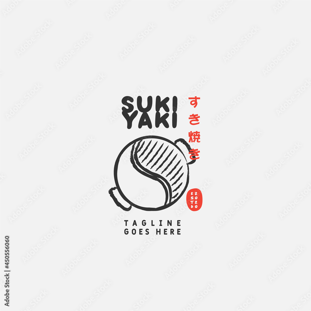 Sukiyaki and Shabu logo design vector template. Japanese text translation 