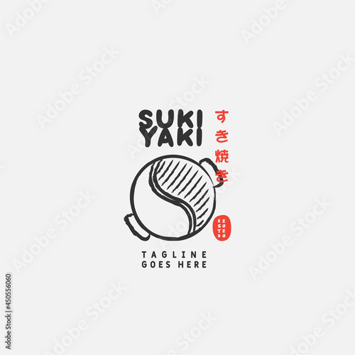 Sukiyaki and Shabu logo design vector template. Japanese text translation "Sukiyaki". Vector illustration.