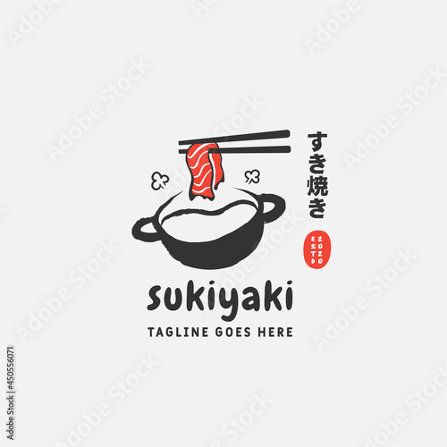 Sukiyaki and Shabu logo design vector template. Japanese text translation "Sukiyaki". Vector illustration.