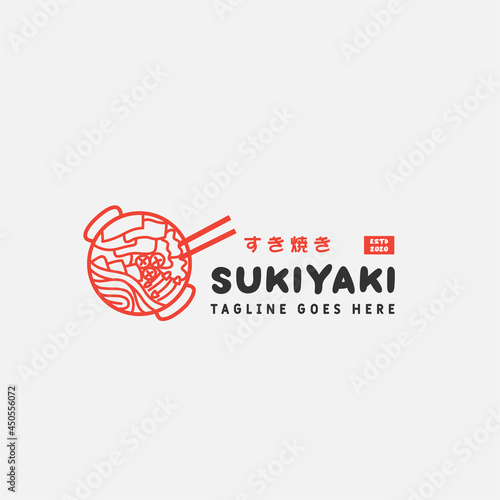 Sukiyaki and Shabu logo design vector template. Japanese text translation "Sukiyaki". Vector illustration.