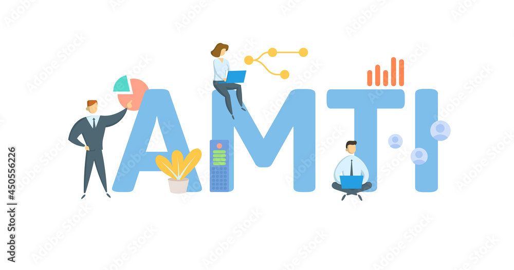 AMTI, Alternative Minimum Taxable Income. Concept with keyword, people and icons. Flat vector illustration. Isolated on white.