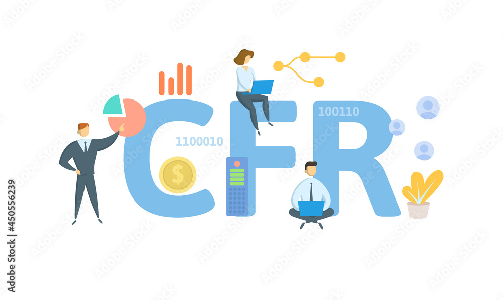 CFR, Code of Federal Regulations. Concept with keyword, people and icons. Flat vector illustration. Isolated on white.