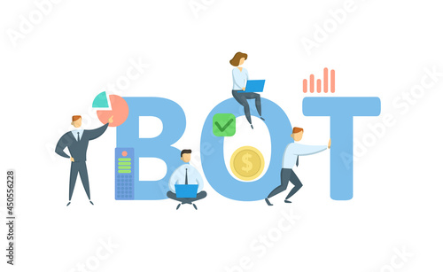 BOT. Concept with keyword, people and icons. Flat vector illustration. Isolated on white.