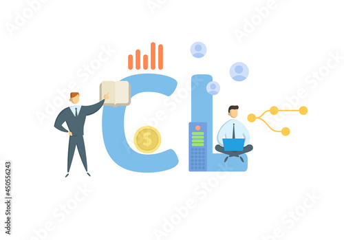 CL, Current Liabilities. Concept with keyword, people and icons. Flat vector illustration. Isolated on white.