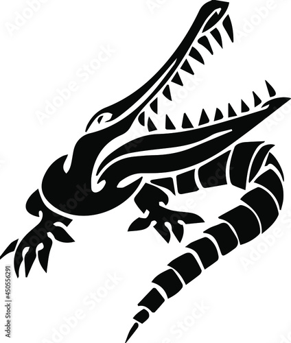 Crocodile, alligator or animal painted tribal ornament. Hand drawn vector tattoo illustration with decorative elements