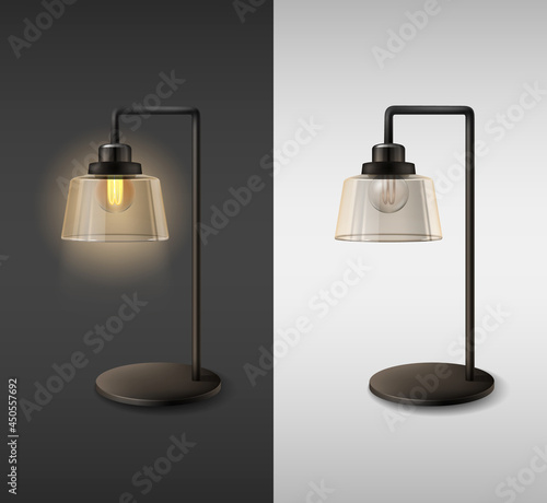 Metallic Table Lamp With Glass Lampshade